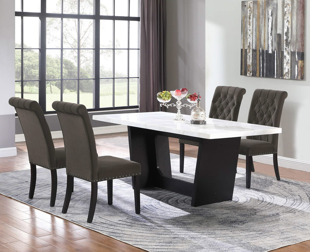 Juego de mesa de comedor rectangular de 5 piezas con tapa de mármol, color marrón, Sherry