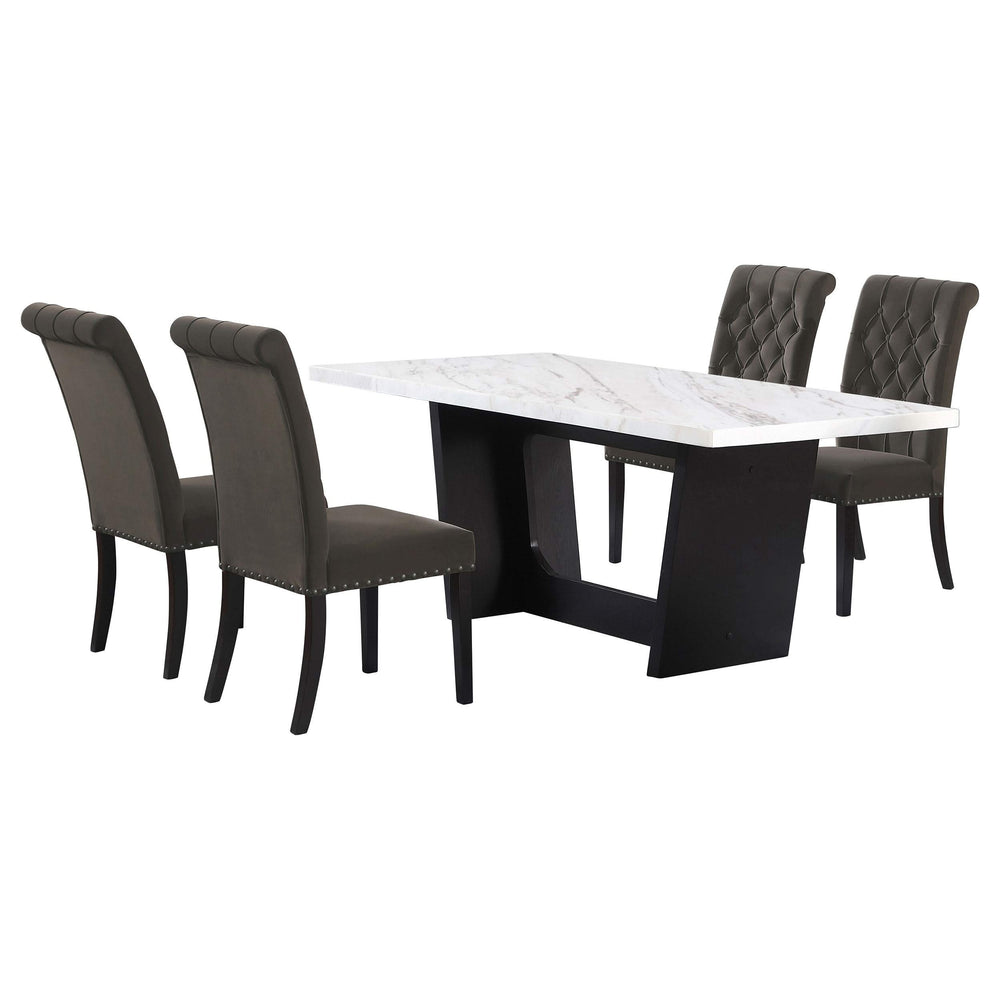Juego de mesa de comedor rectangular de 5 piezas con tapa de mármol, color marrón, Sherry