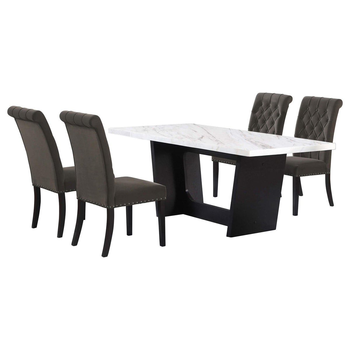 Juego de mesa de comedor rectangular de 5 piezas con tapa de mármol, color marrón, Sherry