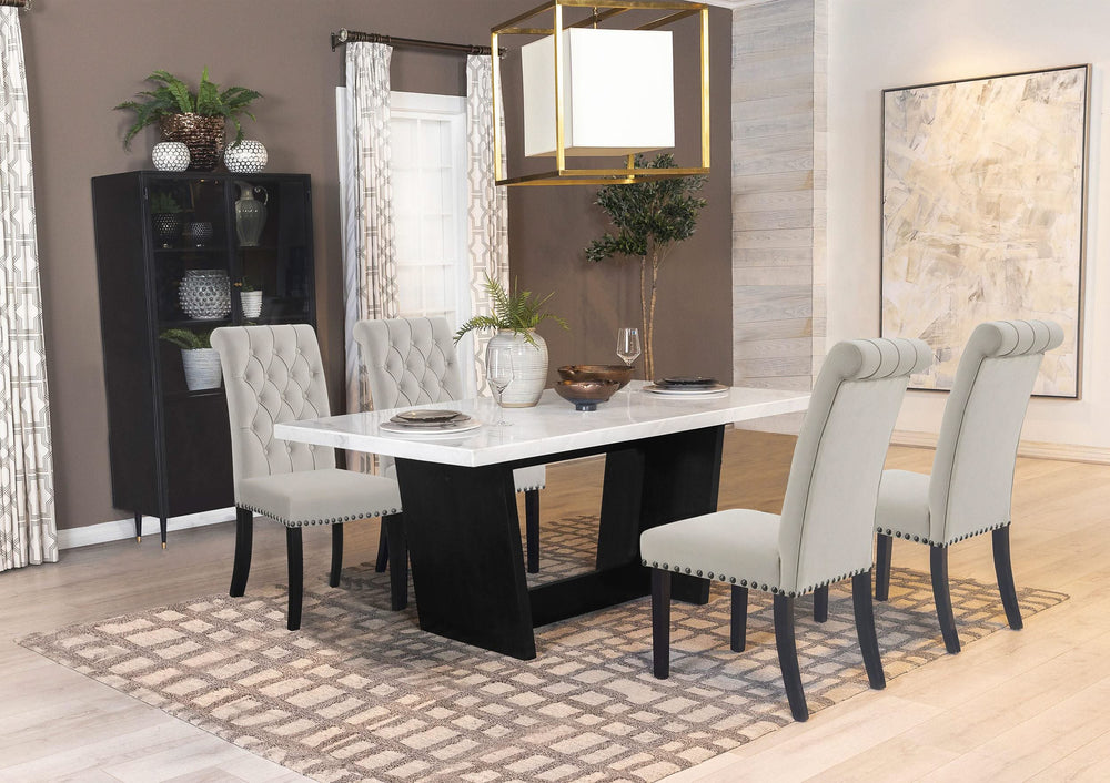 Juego de mesa de comedor rectangular de 5 piezas con tapa de mármol color arena Sherry
