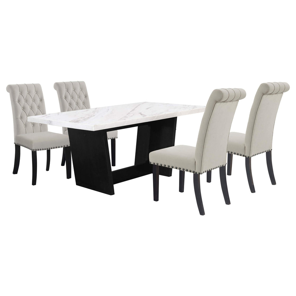 Juego de mesa de comedor rectangular de 5 piezas con tapa de mármol color arena Sherry