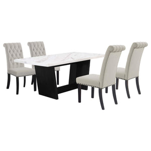 Juego de mesa de comedor rectangular de 5 piezas con tapa de mármol color arena Sherry