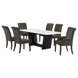 Juego de mesa de comedor rectangular de 7 piezas con tablero de mármol Sherry, color marrón