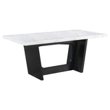 Juego de mesa de comedor rectangular de 7 piezas con tablero de mármol Sherry, color marrón