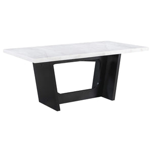 Juego de mesa de comedor rectangular de 7 piezas con tablero de mármol Sherry, color marrón