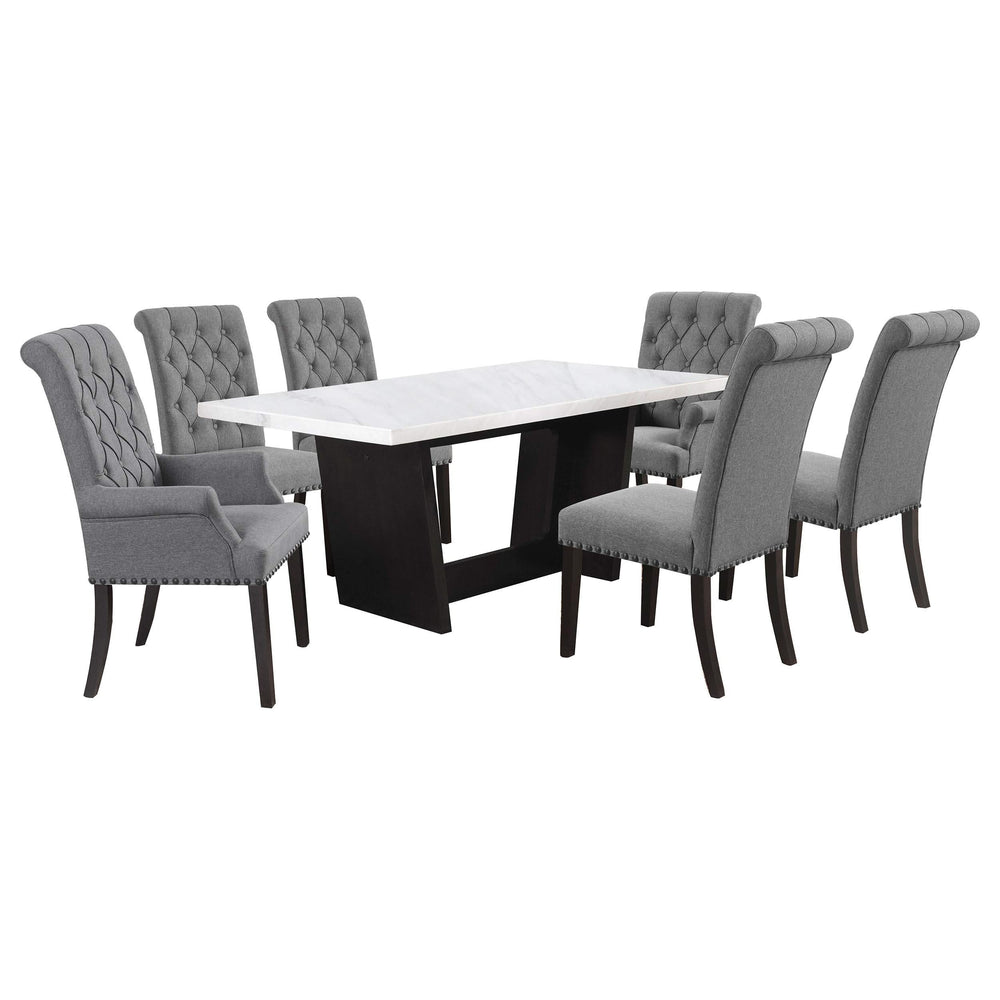 Juego de mesa de comedor rectangular Sherry de 7 piezas con tablero de mármol gris