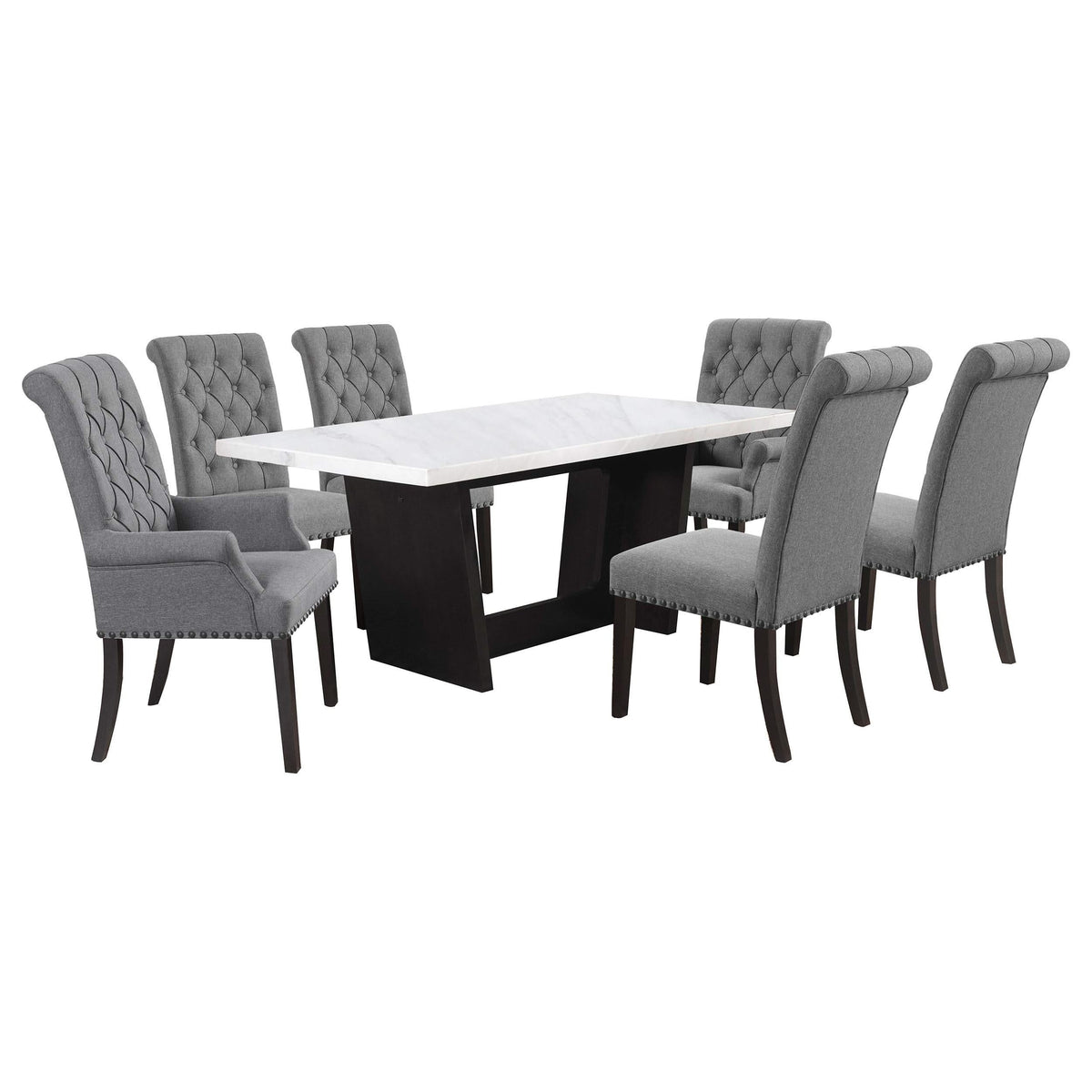 Juego de mesa de comedor rectangular Sherry de 7 piezas con tablero de mármol gris