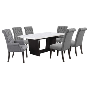 Juego de mesa de comedor rectangular Sherry de 7 piezas con tablero de mármol gris