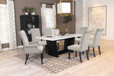 Juego de mesa de comedor rectangular de 7 piezas con tapa de mármol color arena Sherry