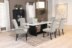 Juego de mesa de comedor rectangular de 7 piezas con tapa de mármol color arena Sherry