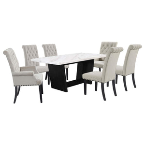 Juego de mesa de comedor rectangular de 7 piezas con tapa de mármol color arena Sherry