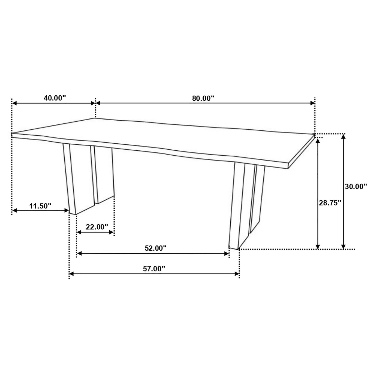 Mesa de comedor Bradshaw de 80 pulgadas con borde natural de madera de acacia natural