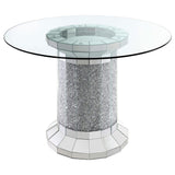 Mesa de comedor Ellie de 52 pulgadas con cubierta de vidrio y altura de mostrador, color plateado