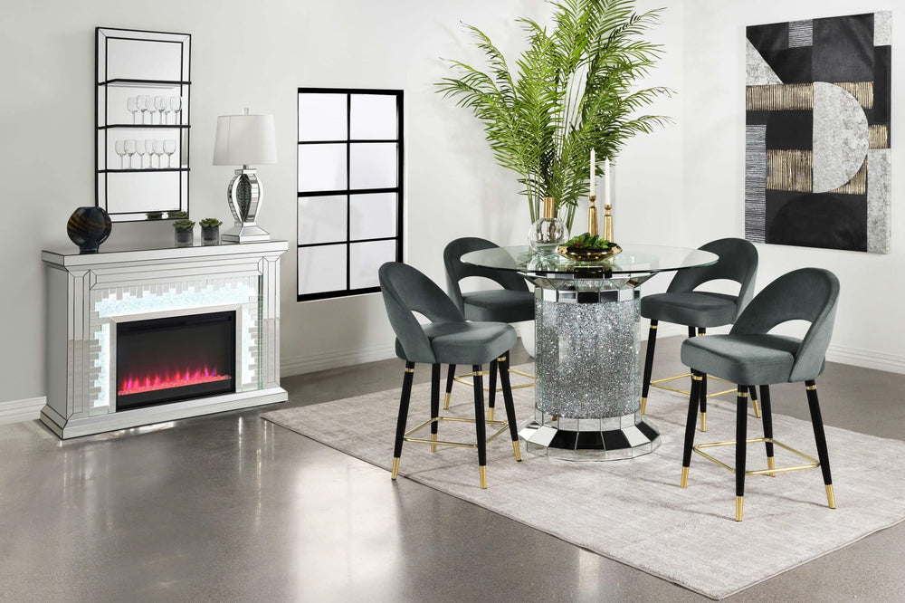 Mesa de comedor Ellie de 52 pulgadas con cubierta de vidrio y altura de mostrador, color plateado