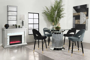 Mesa de comedor Ellie de 52 pulgadas con cubierta de vidrio y altura de mostrador, color plateado