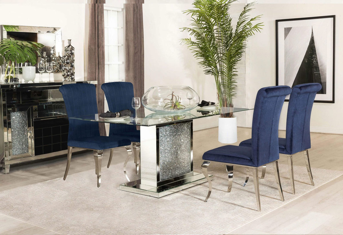 Juego de comedor rectangular con espejo Marilyn de 5 piezas, color azul tinta
