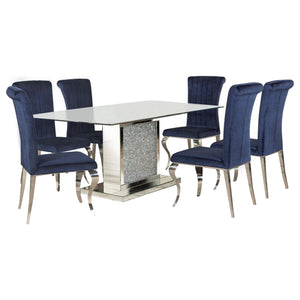 Juego de comedor rectangular con espejo Marilyn de 5 piezas, color azul tinta