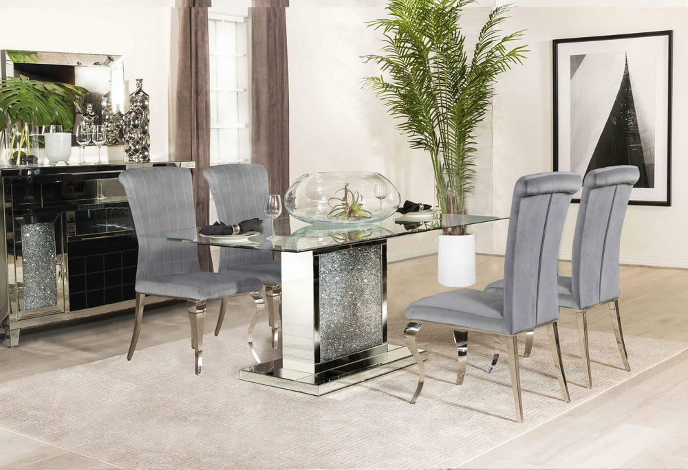 Juego de mesa de comedor rectangular con espejo Marilyn de 5 piezas, gris