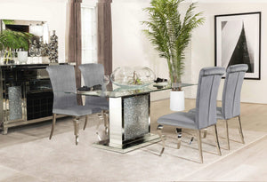 Juego de mesa de comedor rectangular con espejo Marilyn de 5 piezas, gris