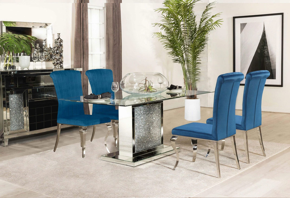 Juego de mesa de comedor rectangular con espejo Marilyn de 5 piezas, color azul