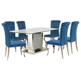 Juego de mesa de comedor rectangular con espejo Marilyn de 5 piezas, color azul