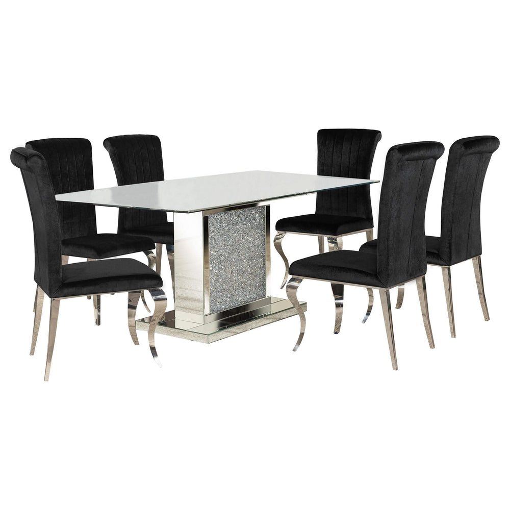 Juego de mesa de comedor rectangular con espejo Marilyn de 5 piezas, color negro