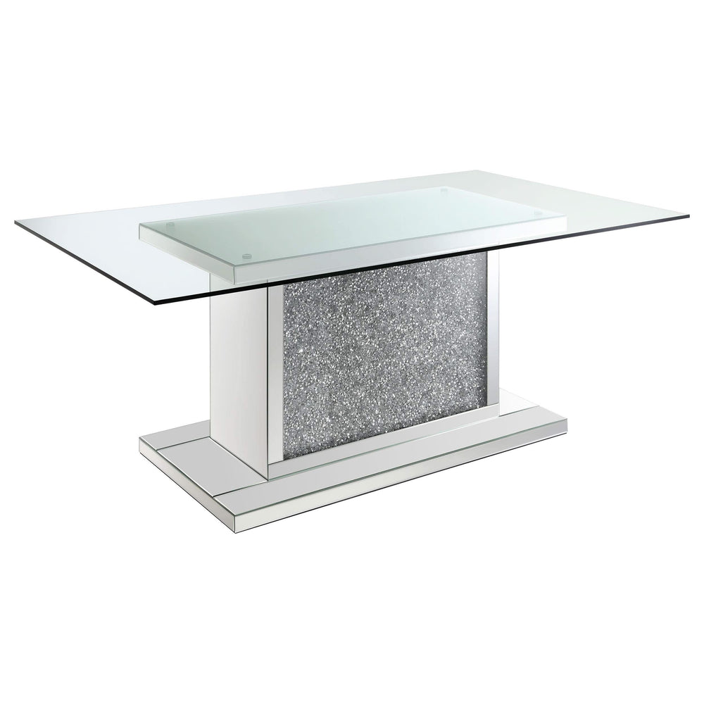 Mesa de comedor rectangular Marilyn de 72 pulgadas con tapa de vidrio plateada