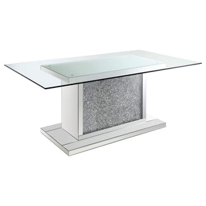 Mesa de comedor rectangular Marilyn de 72 pulgadas con tapa de vidrio plateada