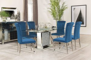 Mesa de comedor rectangular Marilyn de 72 pulgadas con tapa de vidrio plateada