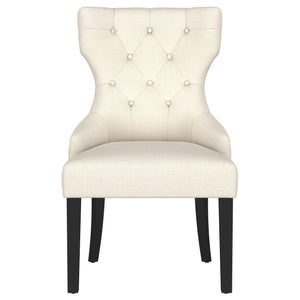 Silla de comedor Baney tapizada en tela beige y negra