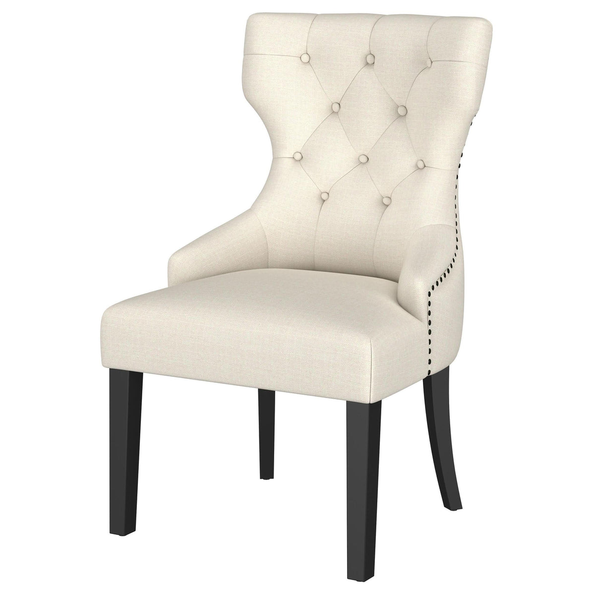 Silla de comedor Baney tapizada en tela beige y negra