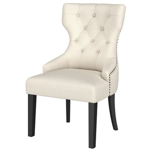 Silla de comedor Baney tapizada en tela beige y negra