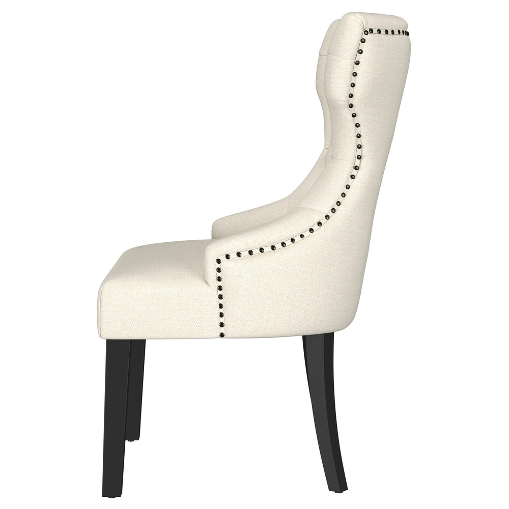 Silla de comedor Baney tapizada en tela beige y negra