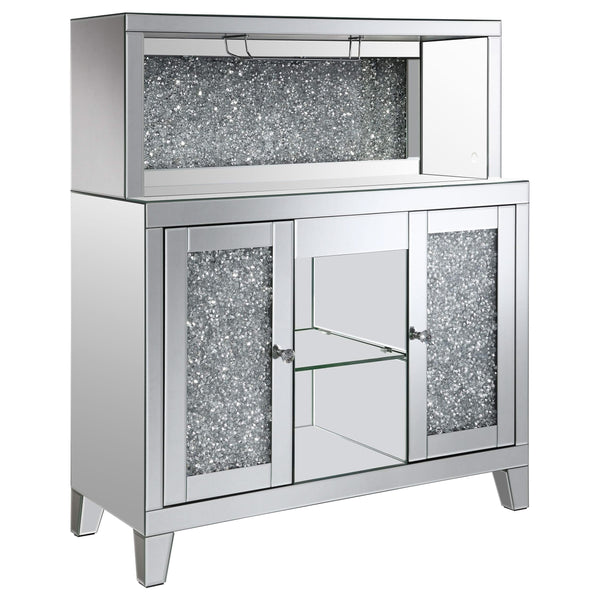Vitrina para vinos Yvaine de acrílico con espejo de dos puertas y estilo bar para el hogar, color plateado