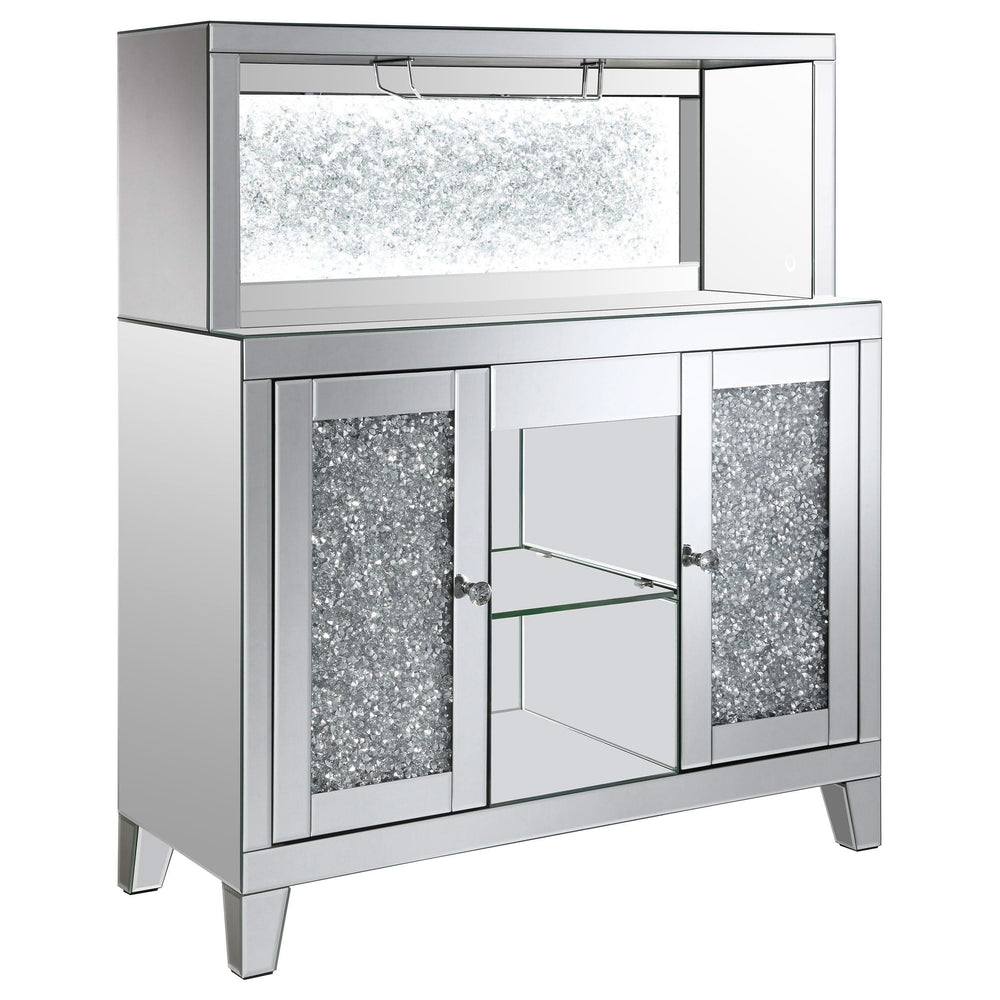 Vitrina para vinos Yvaine de acrílico con espejo de dos puertas y estilo bar para el hogar, color plateado