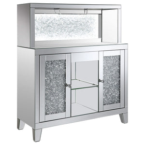 Vitrina para vinos Yvaine de acrílico con espejo de dos puertas y estilo bar para el hogar, color plateado