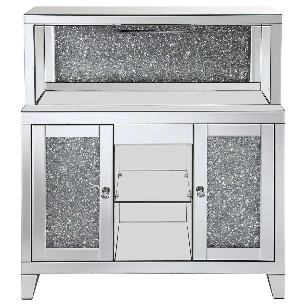 Vitrina para vinos Yvaine de acrílico con espejo de dos puertas y estilo bar para el hogar, color plateado