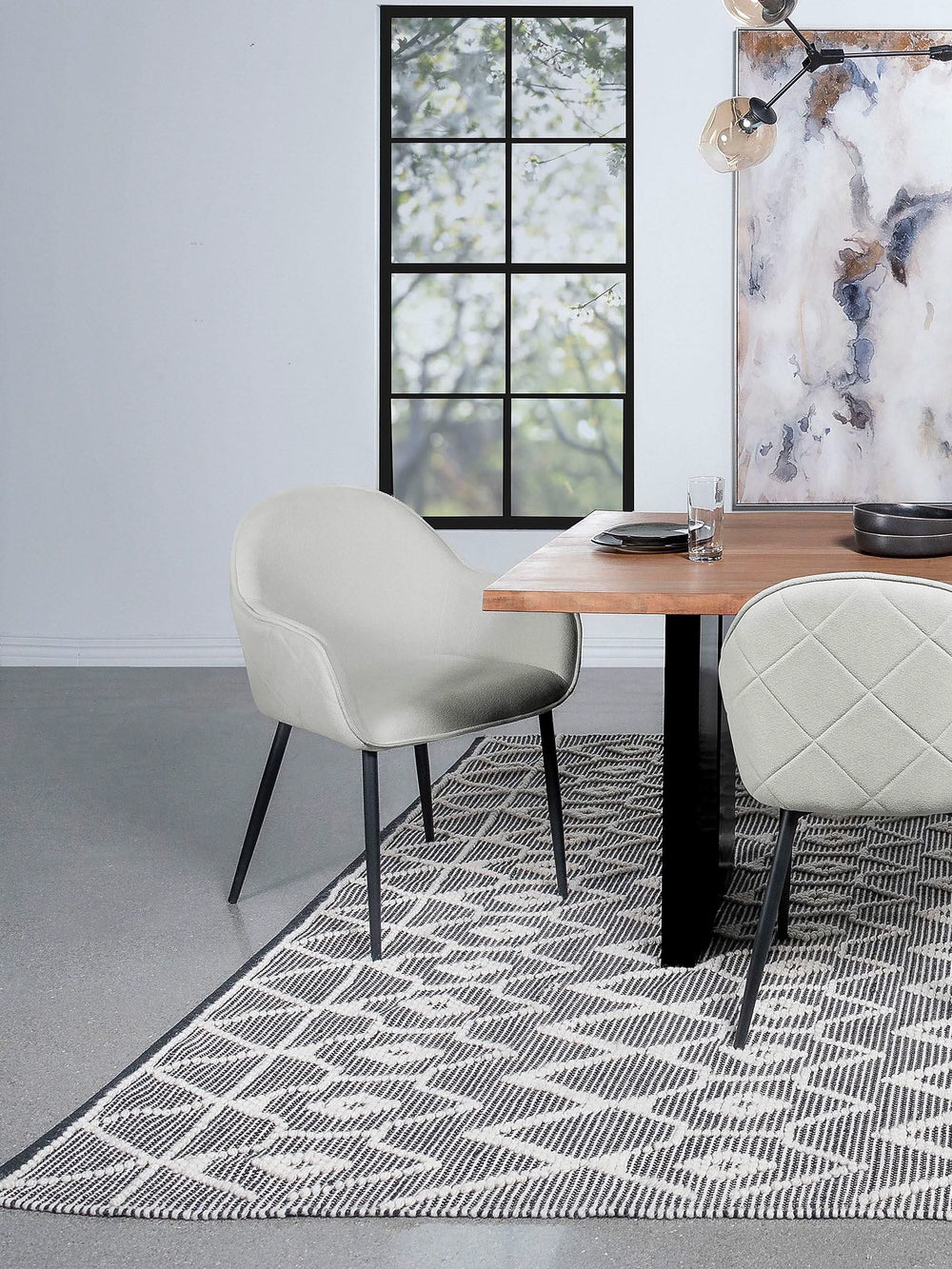 Sillón de comedor tapizado en tela Emma, ​​gris niebla (juego de 2)