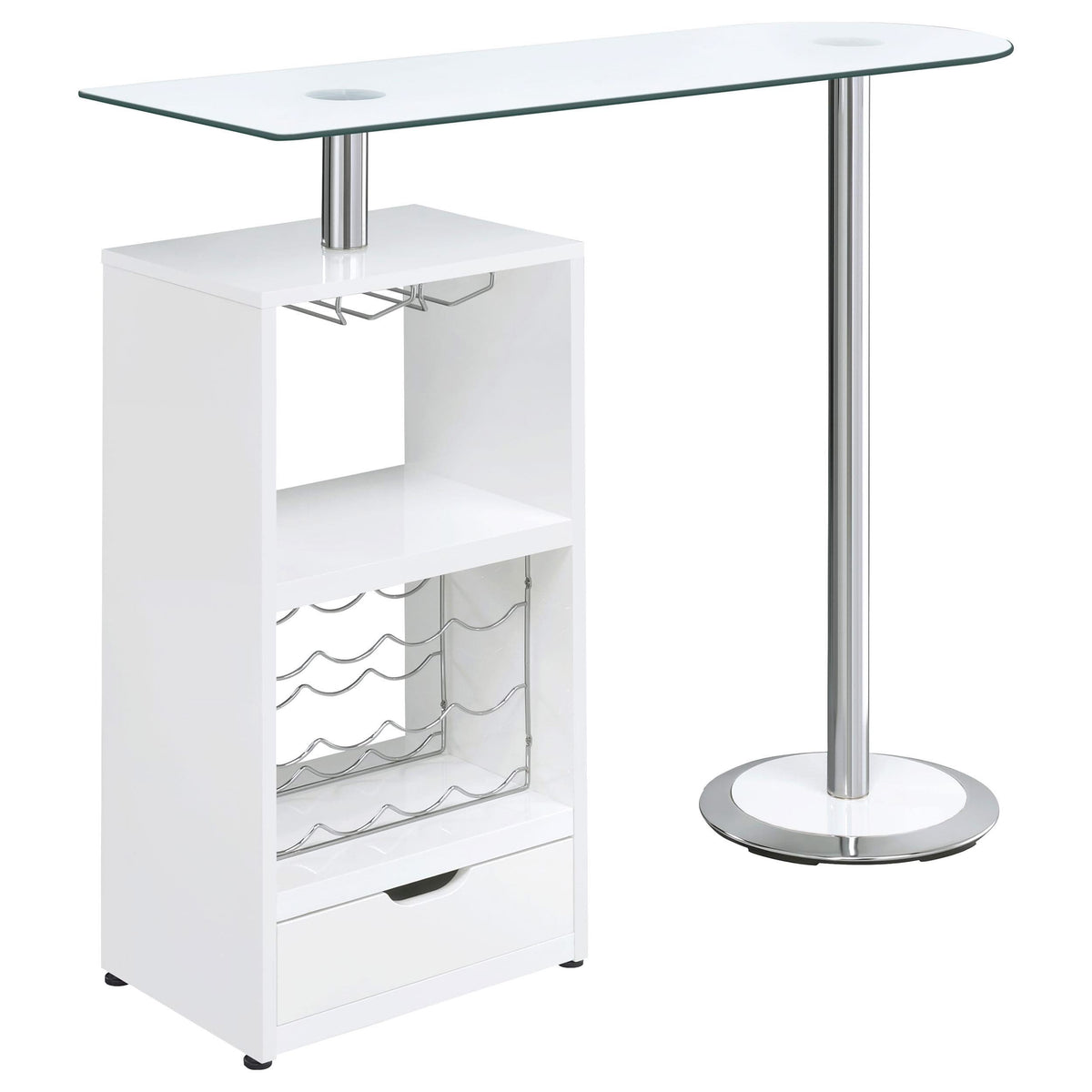 Mesa de bar Koufax con 1 cajón, blanco brillante
