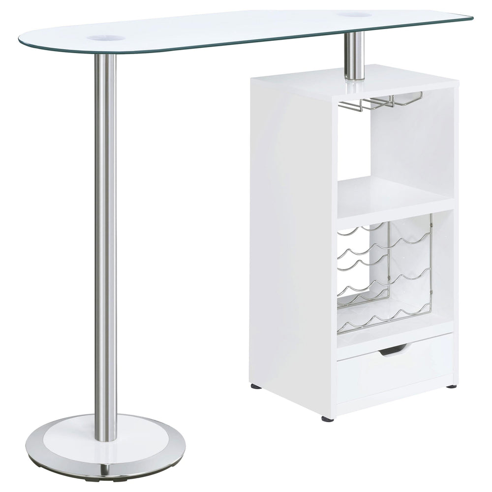 Mesa de bar Koufax con 1 cajón, blanco brillante