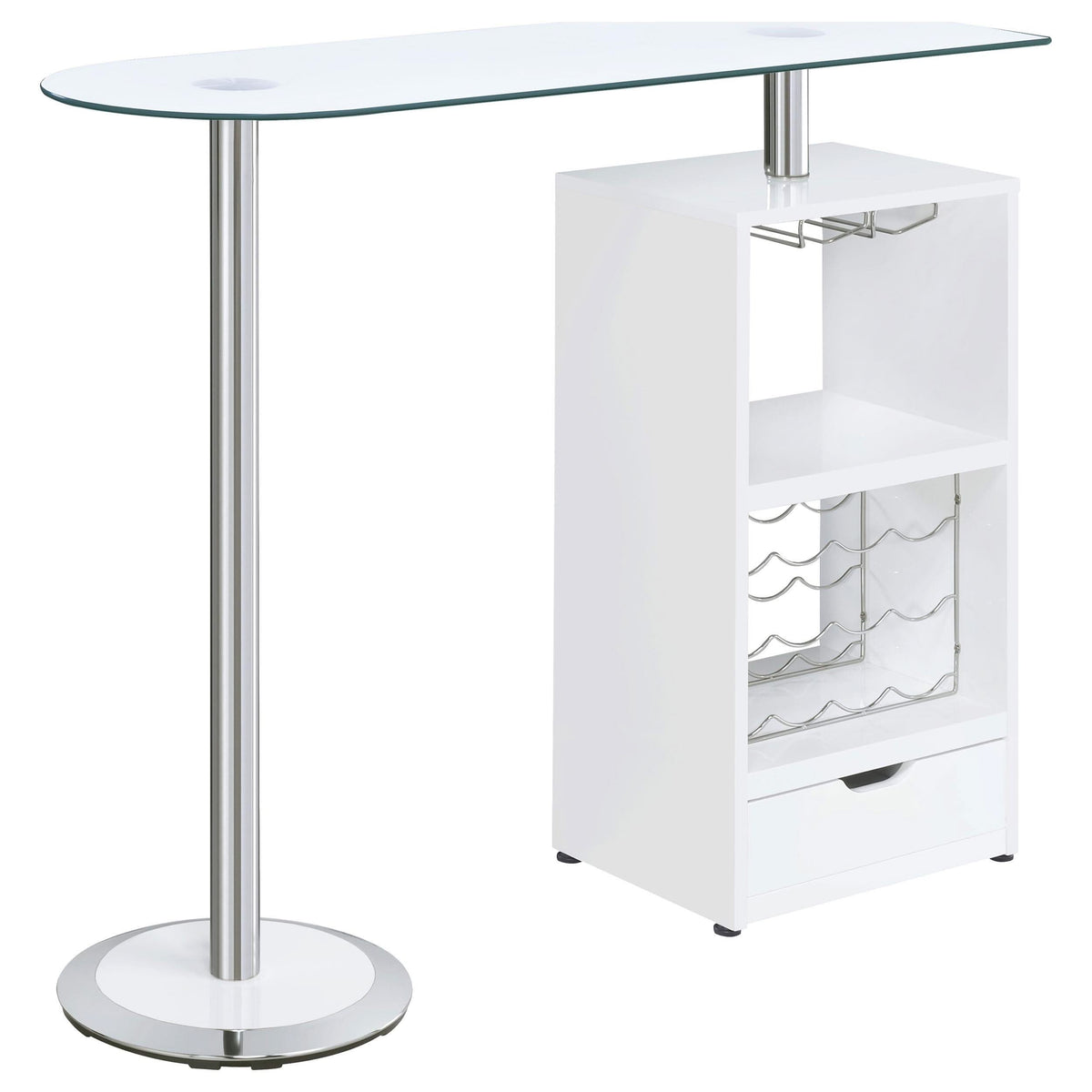 Mesa de bar Koufax con 1 cajón, blanco brillante