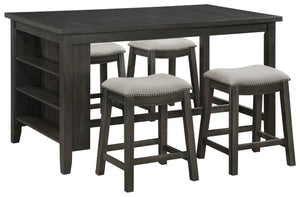 Juego de mesa de comedor Elliston de 5 piezas, altura de mostrador, gris oscuro