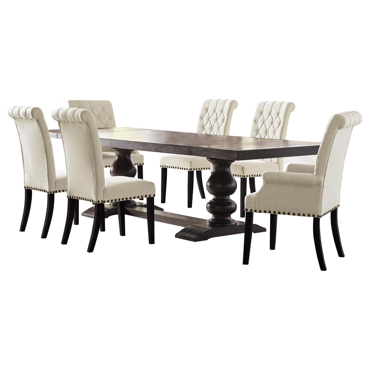 Juego de mesa de comedor rectangular Phelps de 7 piezas en color negro envejecido