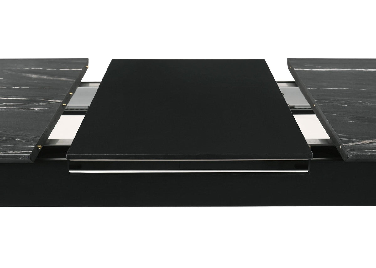 Mesa de comedor extensible Crestmont de 78 pulgadas con imitación de mármol negro