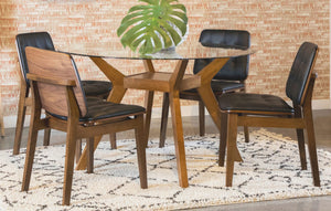 Juego de mesa de comedor Paxton de 5 piezas con tapa de vidrio redonda, color nuez moscada