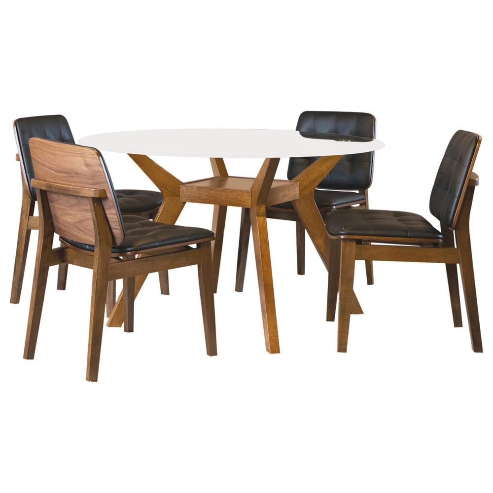 Juego de mesa de comedor Paxton de 5 piezas con tapa de vidrio redonda, color nuez moscada