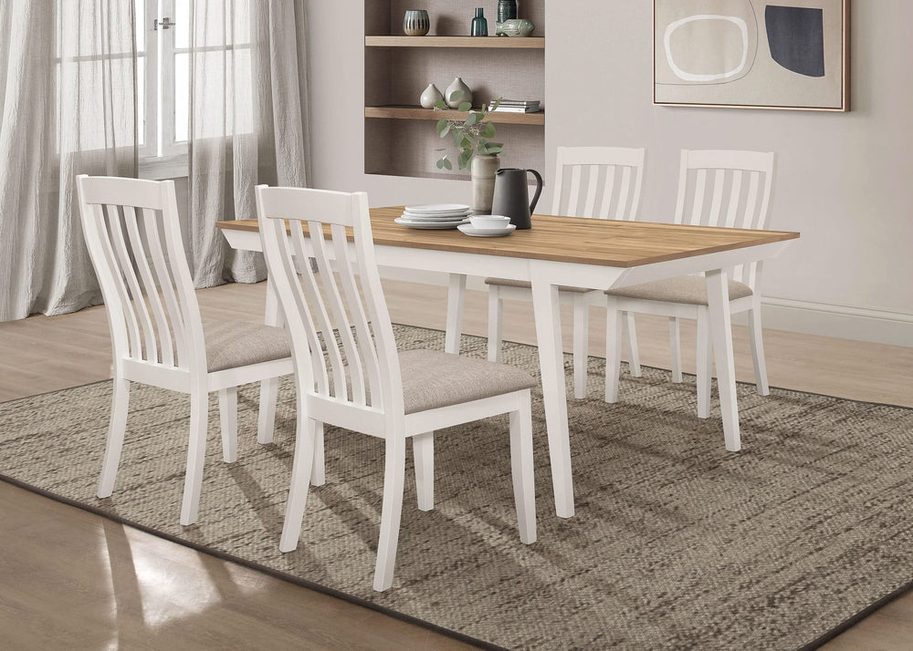 Juego de mesa de comedor rectangular Nogales de 5 piezas en color blanco roto