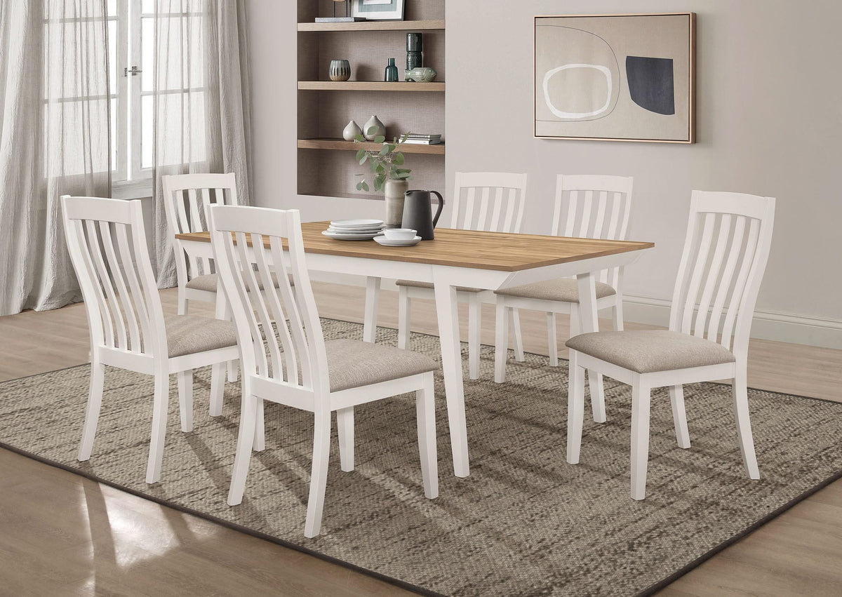 Juego de mesa de comedor rectangular Nogales de 7 piezas en color blanco roto