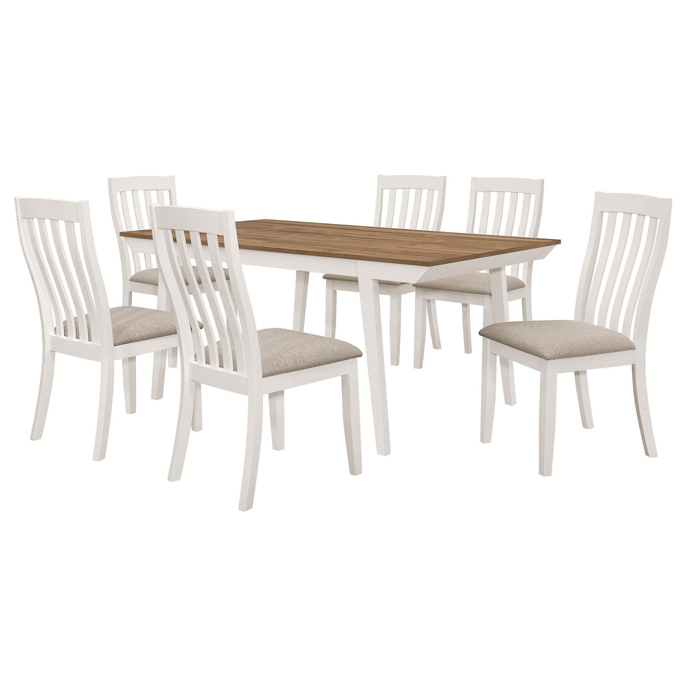 Juego de mesa de comedor rectangular Nogales de 7 piezas en color blanco roto