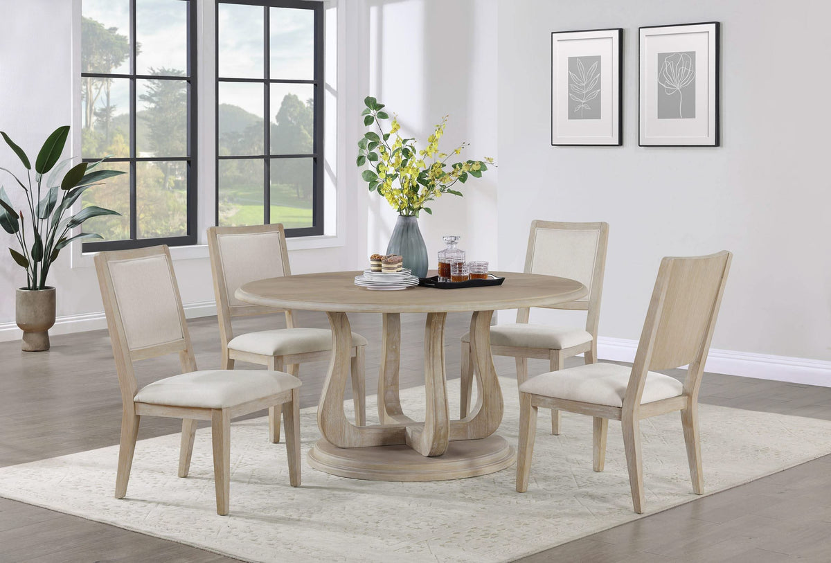 Juego de mesa de comedor redonda Trofello de 5 piezas, color blanco lavado